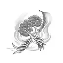 a whirlwind, a rosemary tree and a banana tree next to eachother tattoo design idea