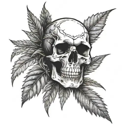 skull and weed leaf tattoo design idea