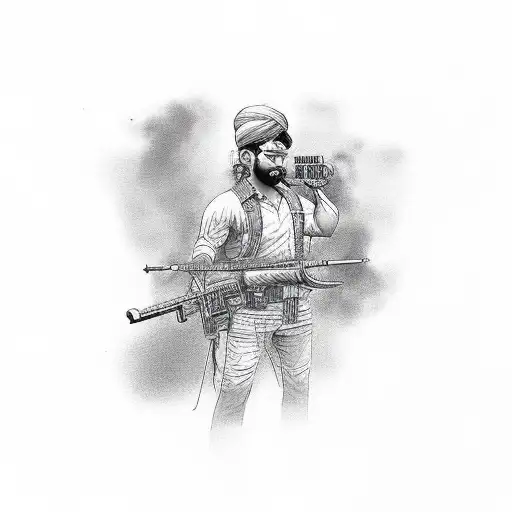 Tamil guy with rose and gun tattoo design idea