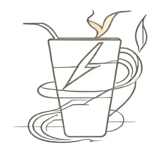 A minimalist lightning bolt intertwined with a coffee cup, symbolizing the client's passion for both lightning and being a barista tattoo design idea