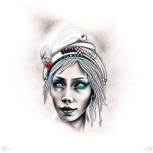 rasta woman with piercings, tattoos and blue eyes smiling tattoo design idea
