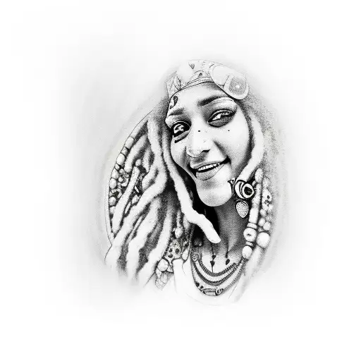 rasta woman with piercings, tattoos and blue eyes smiling tattoo design idea