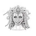 rasta woman with piercings, tattoos and blue eyes smiling tattoo design idea