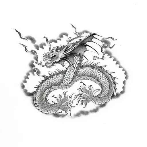 dragon wraping ruins of a japanese temple tattoo design idea