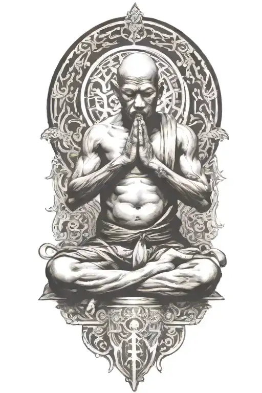 monk meditating tattoo design idea