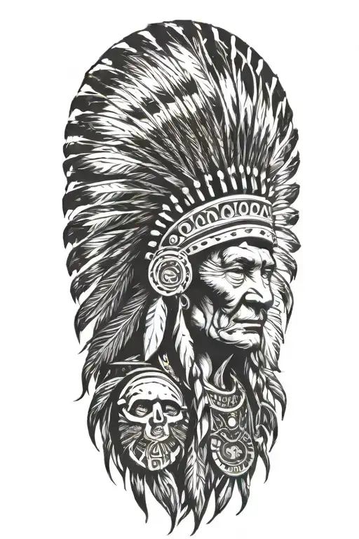 happy Indian chief meditating tattoo design idea
