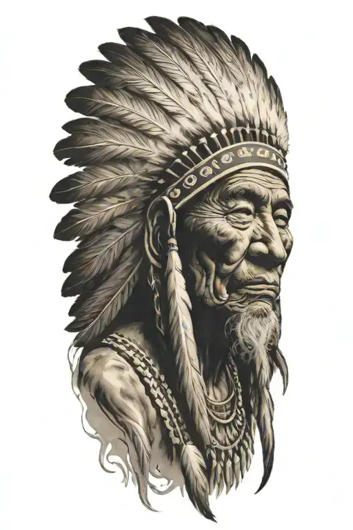 happy old Indian chief meditating tattoo design idea