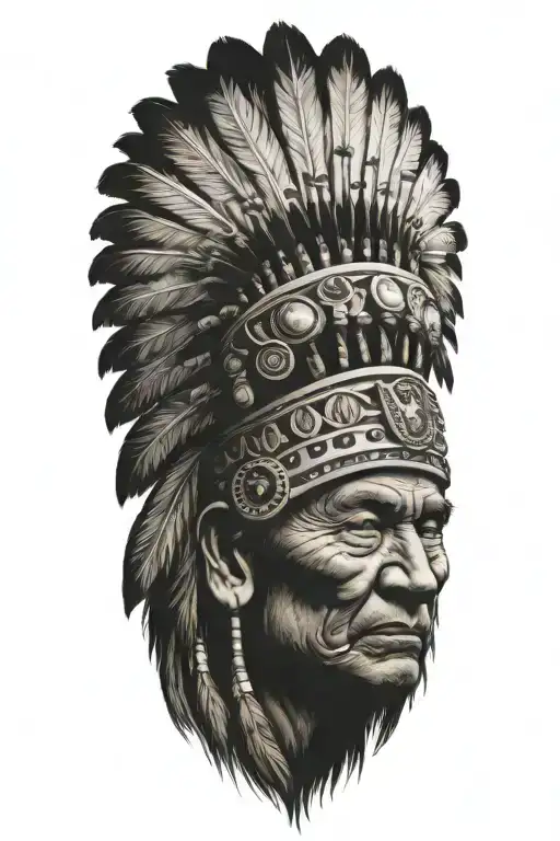 happy Indian chief meditating tattoo design idea