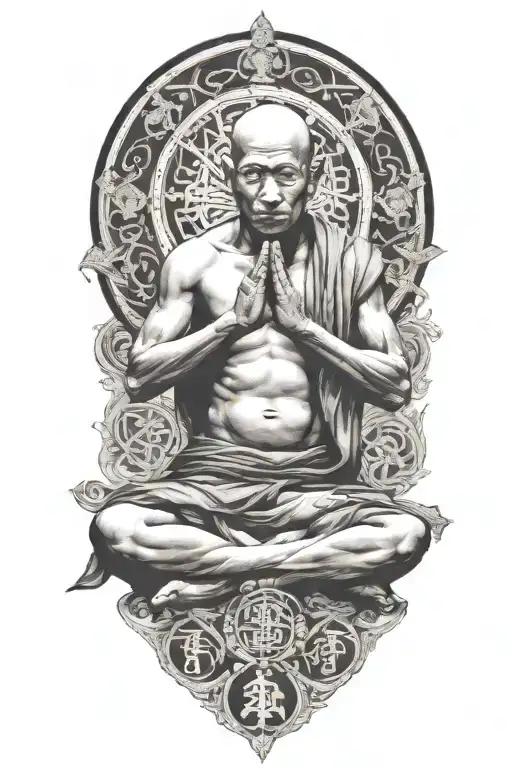 monk meditating tattoo design idea