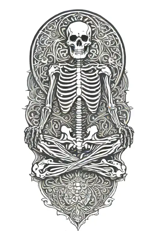 skeleton meditating tattoo design idea