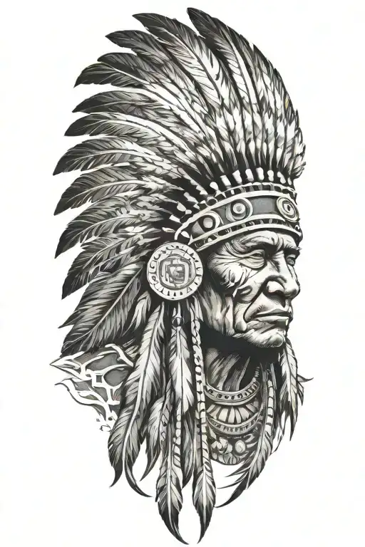 happy Indian chief meditating tattoo design idea