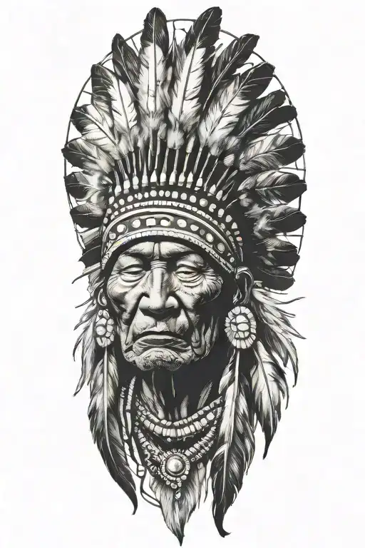 happy Indian chief meditating tattoo design idea