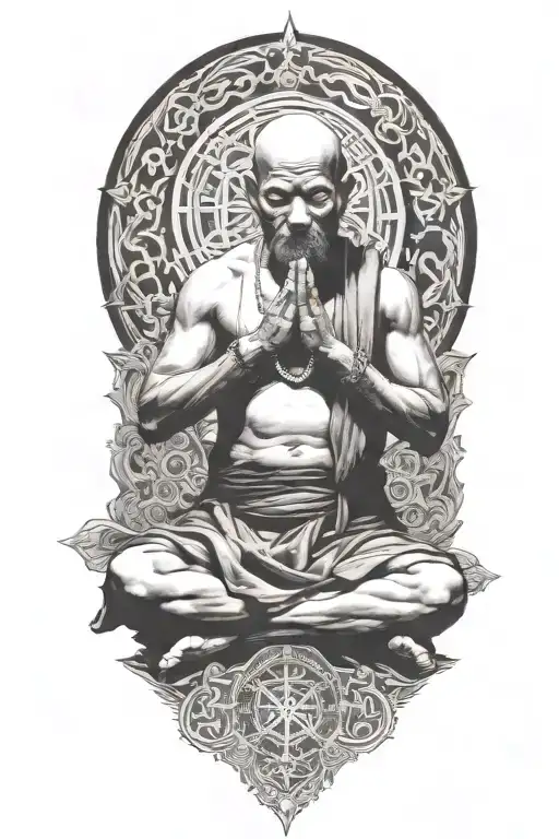monk meditating tattoo design idea