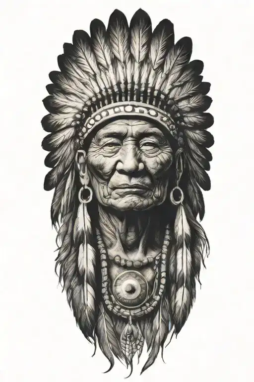 happy old Indian chief meditating tattoo design idea
