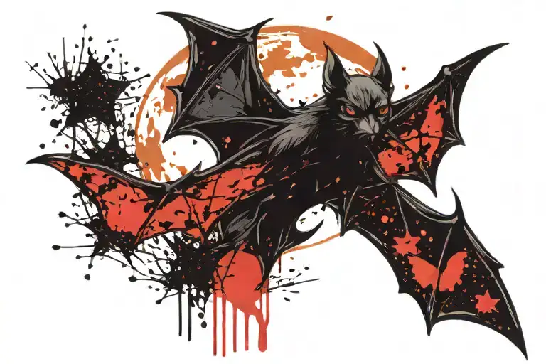 Scary bat with moon surrounded by stars moon tattoo design idea