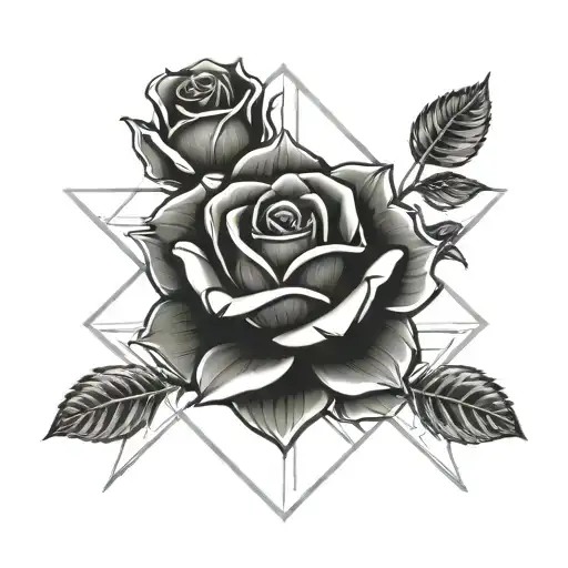 roses with platonic fire symbol tattoo design idea