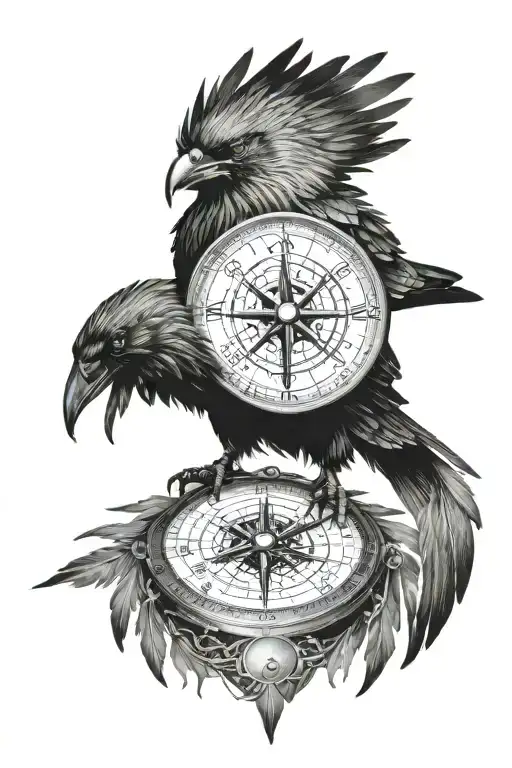 crow drakkar viking compass tattoo design idea