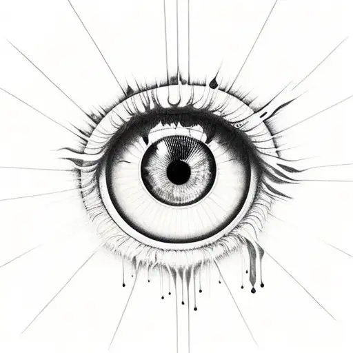 hypnotized eye with dark tears dripping out, with the word "obey" spelled under it tattoo design idea