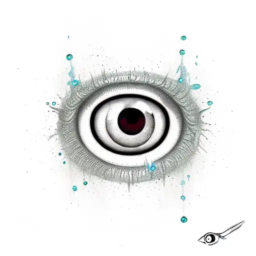 hypnotized eye with dark tears dripping out, with the word "obey" spelled under it tattoo design idea