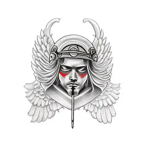 A memorial tattoo of a motorcycle helmet with angel wings tattoo design idea