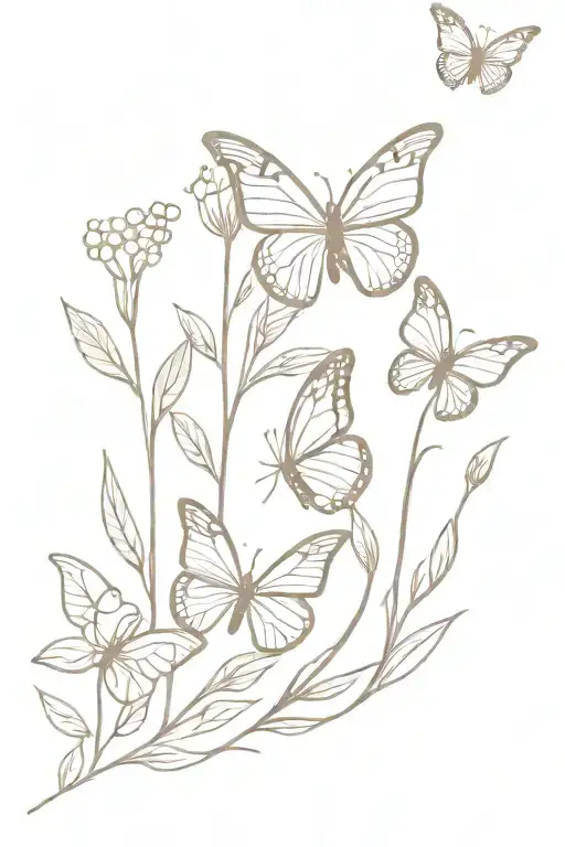 growing plants with butterfly tattoo design idea