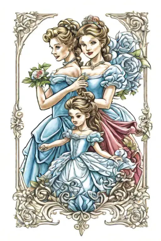 Cinderella, belle, Anna for my daughters one represented tattoo design idea
