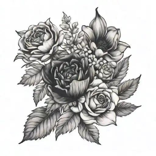 birth flower bouquet august October December  birth tattoo design idea