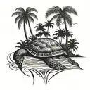 wind rose under the island with palm trees standing on a turtle tattoo design idea