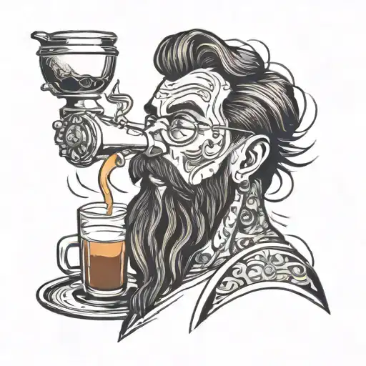 barista brewing coffee tattoo design idea