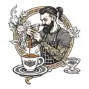 barista brewing coffee tattoo design idea