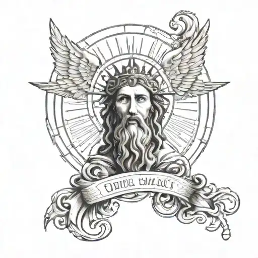 An original tattoo design featuring a blend of Christ, the navy, and Greek mythology, with a focus on symbolism and detail tattoo design idea