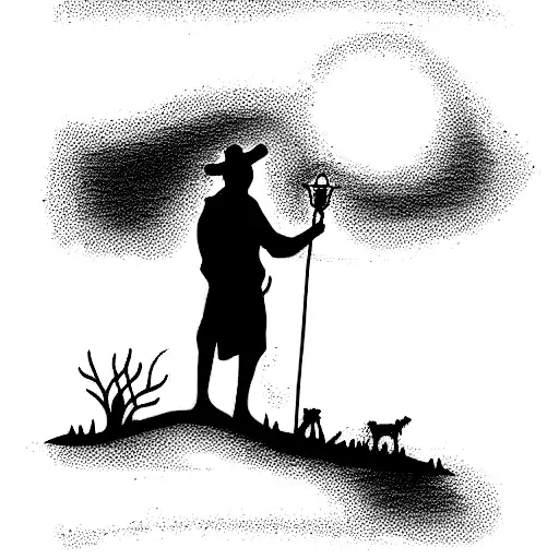 Shepherd with little lamp on a creek tattoo design idea