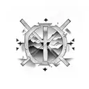 a solid black cross with forest tattoo design idea