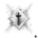 a solid black cross with forest tattoo design idea