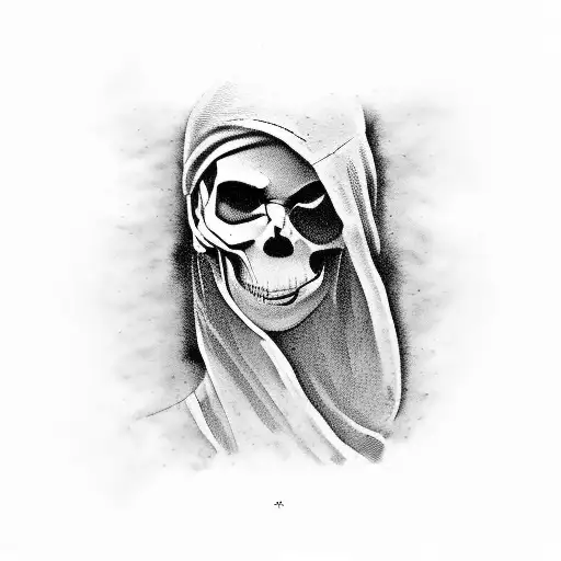 skull face woman with legend "ars amandi" tattoo design idea