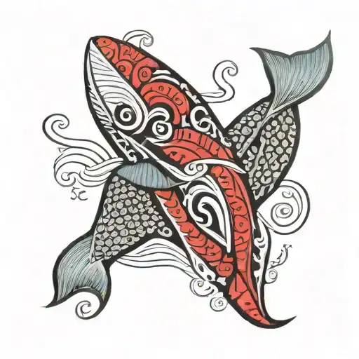 maori fishhook and whale diving tattoo design idea