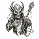 Design a tattoo with a puppet master controlling a demon with strings attached to it in black and white  tattoo design idea