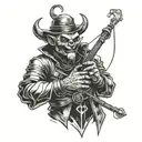 Design a tattoo with a puppet master controlling a demon with strings attached to it in black and white  tattoo design idea