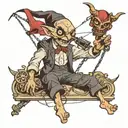 Design a tattoo with a puppet master controlling a demon with strings attached to it like Pinocchio in black and white  tattoo design idea