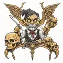 Design a tattoo with a puppet master controlling a demon with strings attached to it like Pinocchio in black and white  tattoo design idea