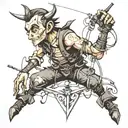 Design a tattoo with a puppet master controlling a demon with strings attached to it like Pinocchio in black and white  tattoo design idea