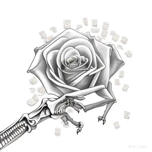 Sketch "Skeleton Hand With Flaming Money Roses..." Tattoo Idea