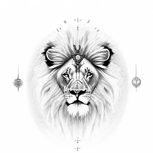Lion with 2 wedding rings, a cross, an infinity symbol tattoo design idea