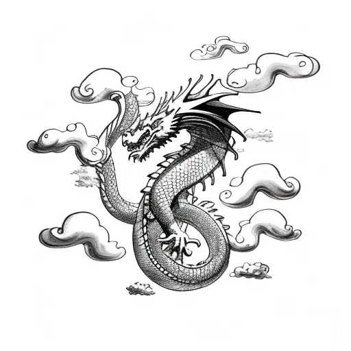 Dragon in clouds tattoo design idea