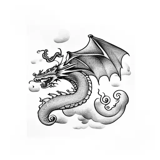 Dragon in clouds tattoo design idea