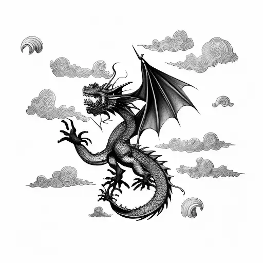 Dragon in clouds tattoo design idea