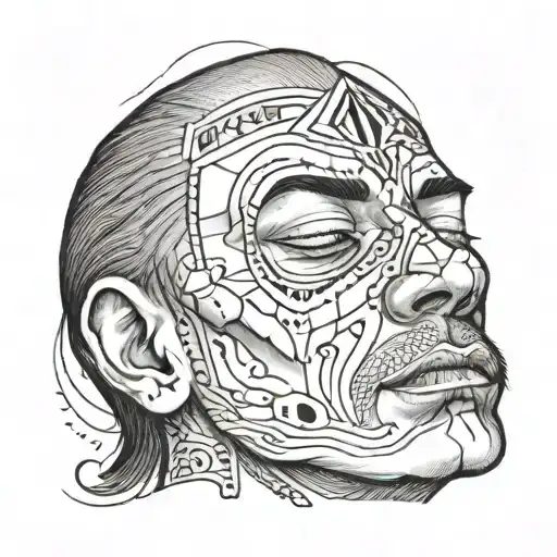 one eye closed sad man forehead has a diamond  tattoo design idea