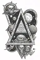 A triangle with a dead body on that change to infinity and universe show on trinagle on the top of triangle for tattoo tattoo design idea
