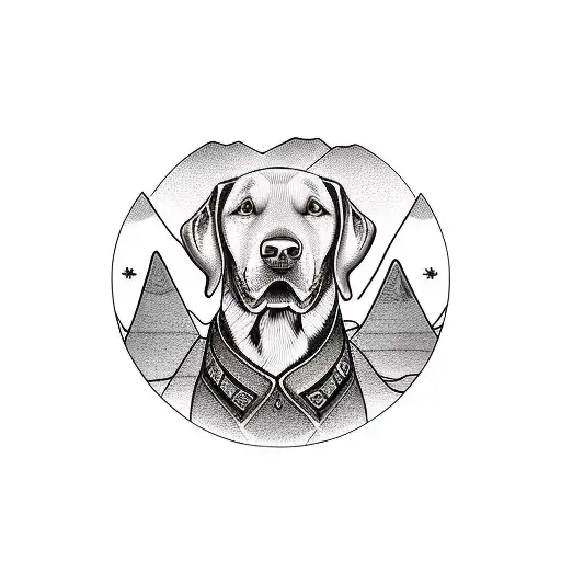 mountains with Labrador retriever  tattoo design idea