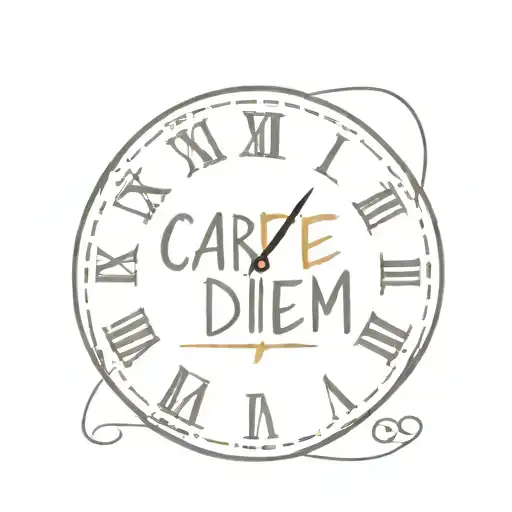A minimalist tattoo of a simple clock face with the words 'Carpe Diem' to remind you to seize the day and not fear death tattoo design idea